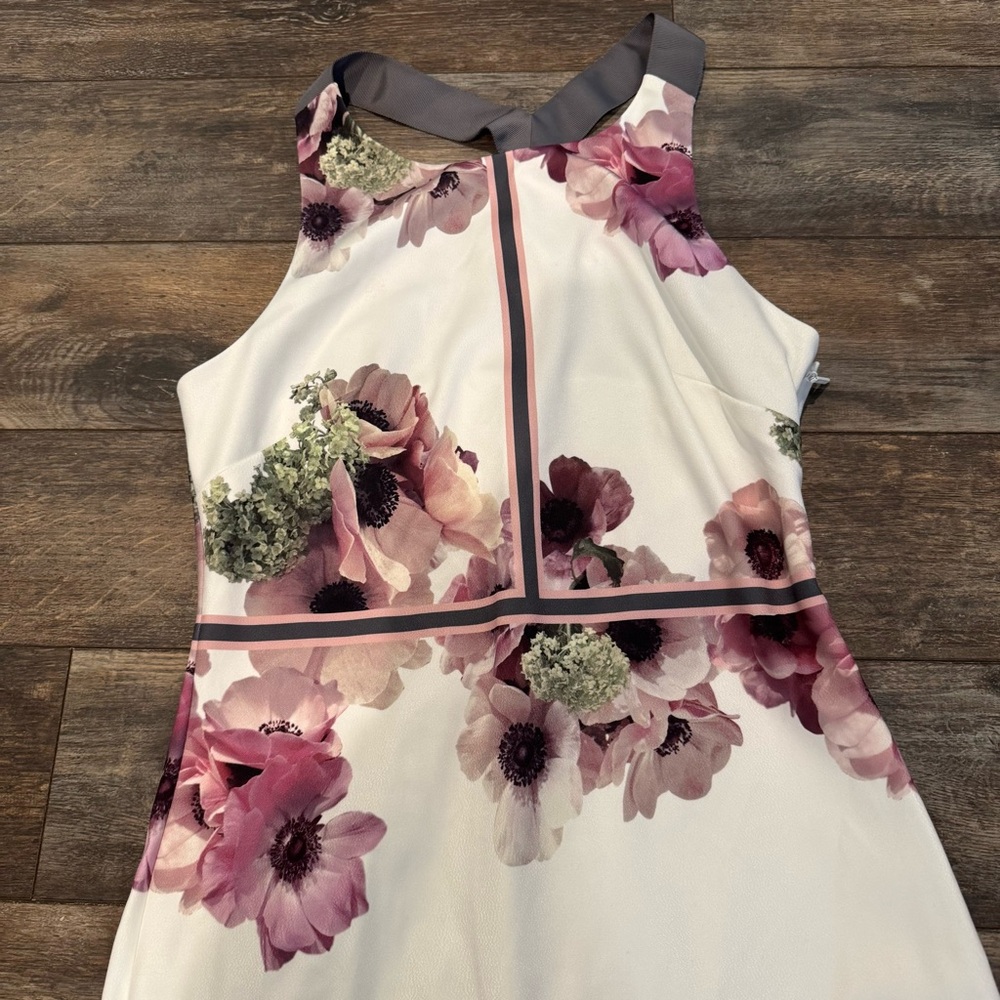 Ted Baker White Dress with Pink and Green Floral Design. Classic Chic style